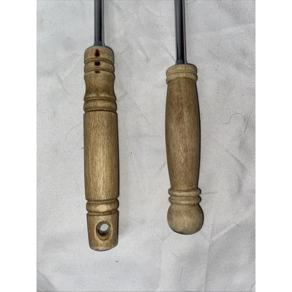 Vintage Ecko Slotted Stainless Steel Spatula And Slotted Spoon Wooden Handles